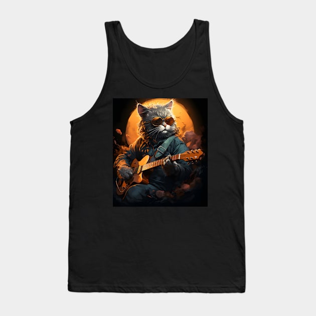 Cat Guitar - Animals Playing Musical Instruments Tank Top by VisionDesigner